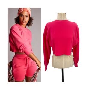 NIA Orchard Cropped Sweatshirt French Terry Raw Hem Boxy Hot Pink Pullover Small
